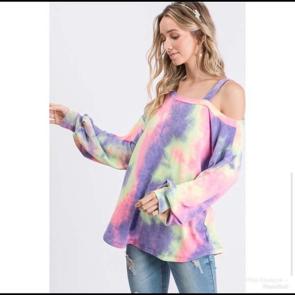 NEW! Tie-Dye Super Soft Open Shoulder Top - Picture 6 of 8